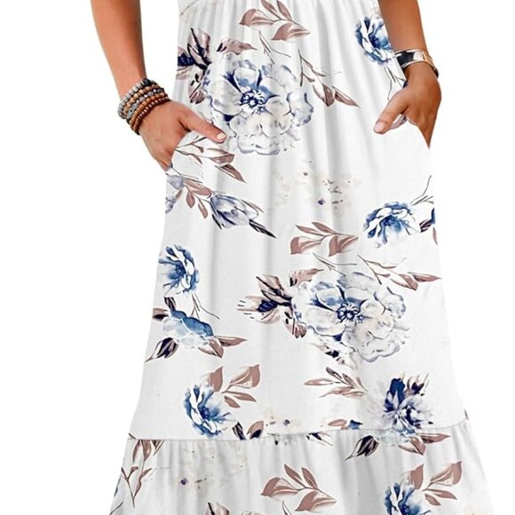 Womens Summer Dresses 2025 Sleeveless Maxi Dress Crewneck Casual Flowy Tiered Su - Picture 1 of 6
